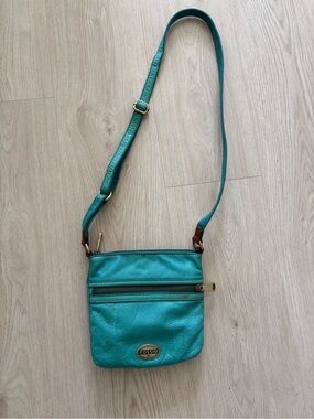 Fossil Teal Genuine Leather Crossbody Purse